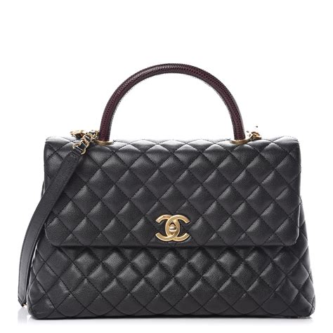 CHANEL Caviar Lizard Quilted Medium Coco Handle 